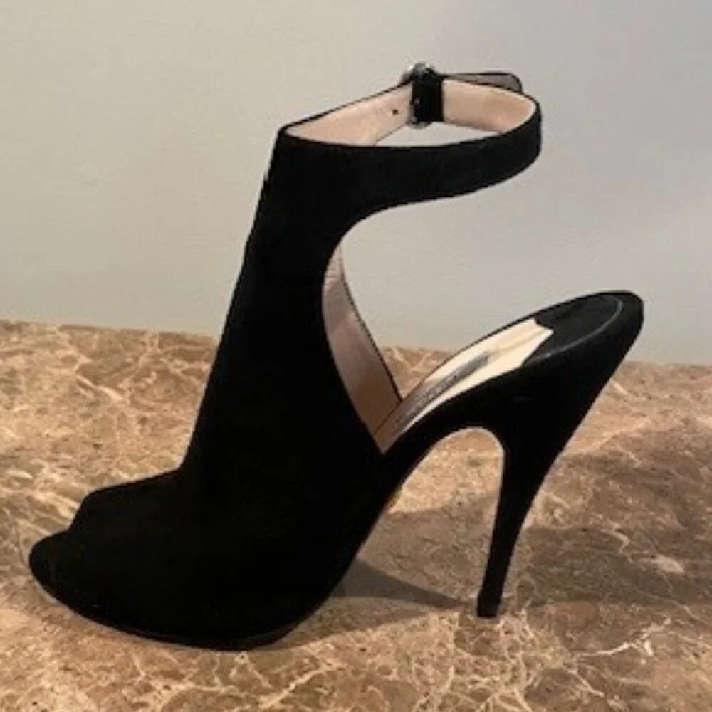 Prada Black Suede Peep Toe Slingback Heels – Sz 7